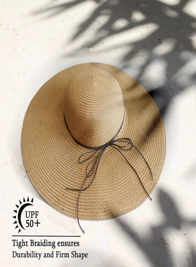 DECHISY Beach Hats for Women, Straw Hats for Women Sun Hat Floppy, Wide Brim Hats for Women Foldable UPF 50+ UV Protection Summer Hat Khaki - Image 2